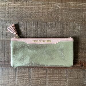 Anthropologie Cosmetic Case Bag Metallic Gold Pink Leather  "Tools of the Trade"